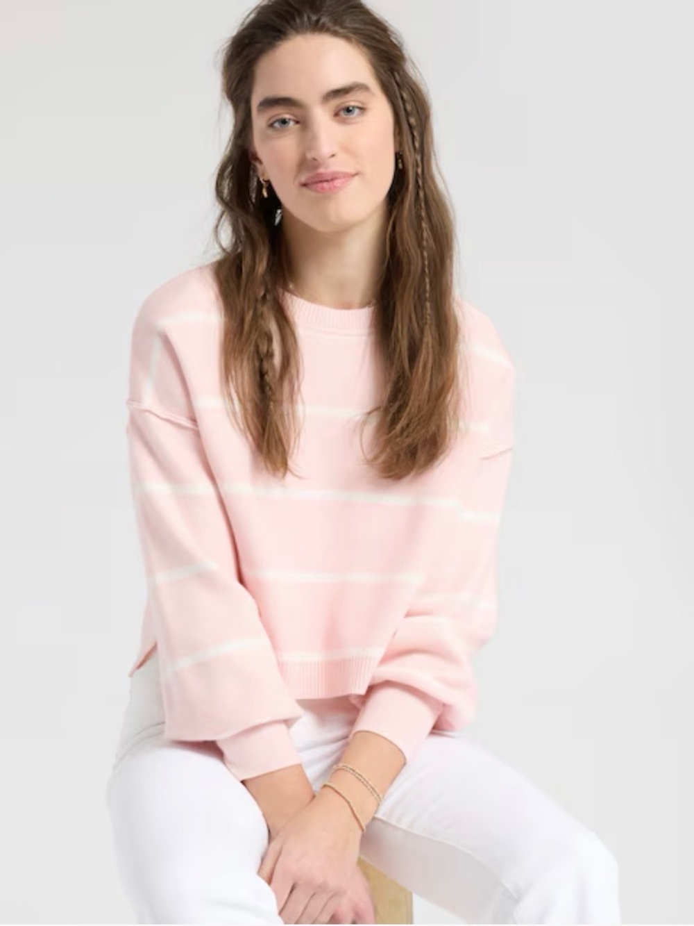 Pink Rose Long Sleeve Striped Crewneck Pullover ( XS) NEW